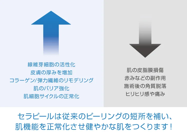 セラピールは従来のピーリングの短所を補い、肌機能を正常化させ健やかな肌をつくります！